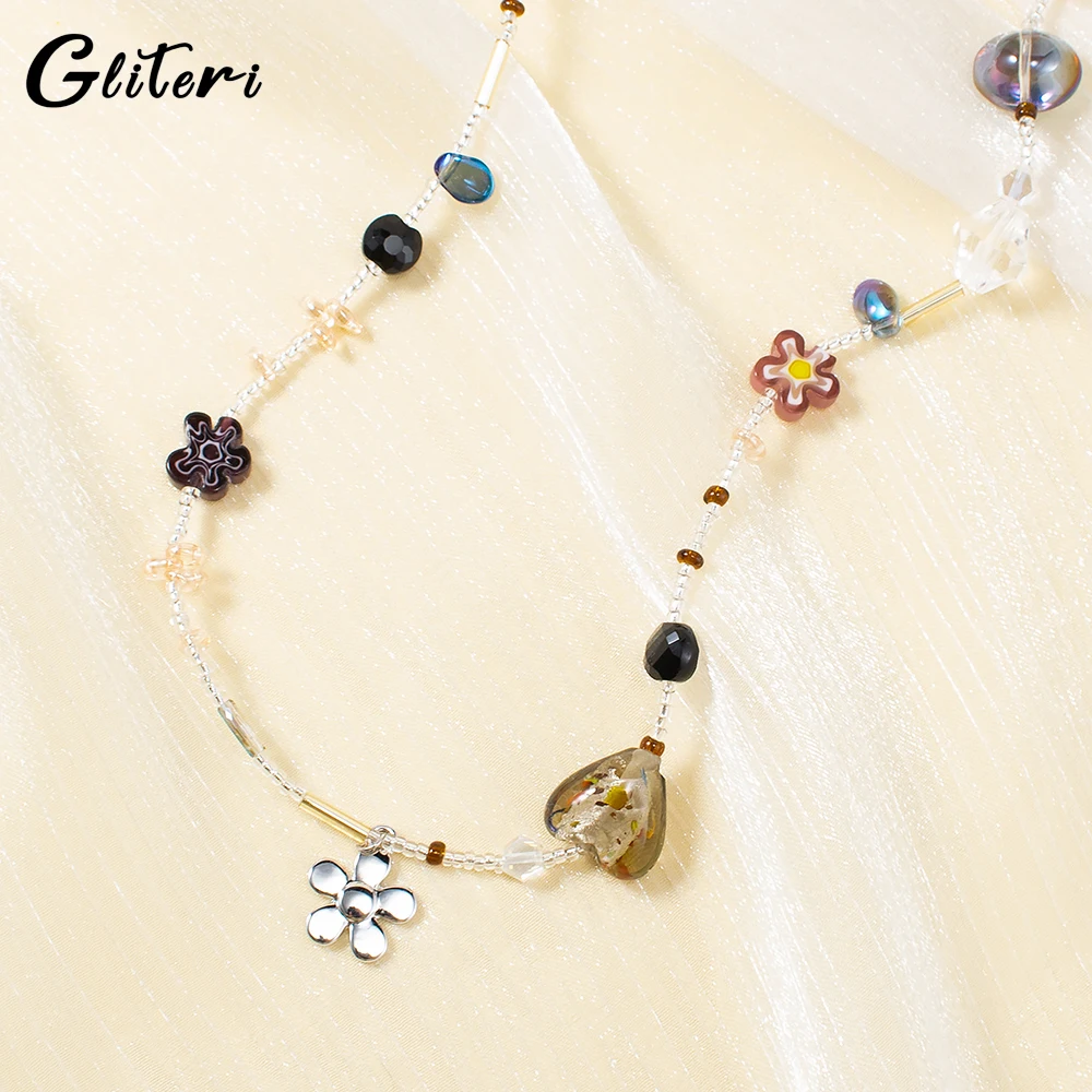 GEITERI INS Style Multi Element Crystal Heart Necklaces For Women Girls Geometric Cute Beads Clavicle Chain Choker Jewelry Party