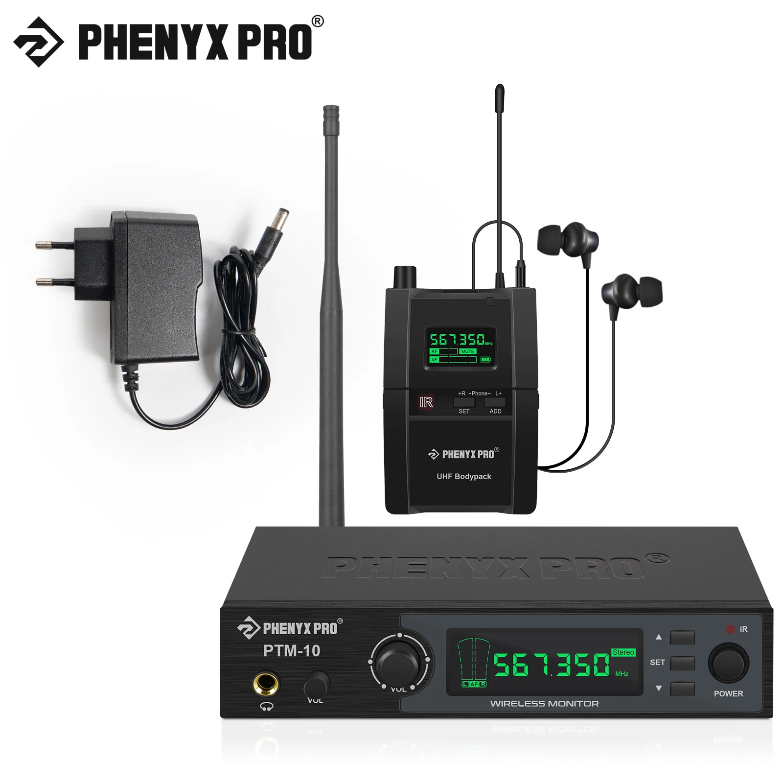 Phenyx Pro PTM-10 Stereo Wireless In Ears Monitor System Stage Return Bodypack Receiver,IEM system 900MHz/500MHz Frequency Band