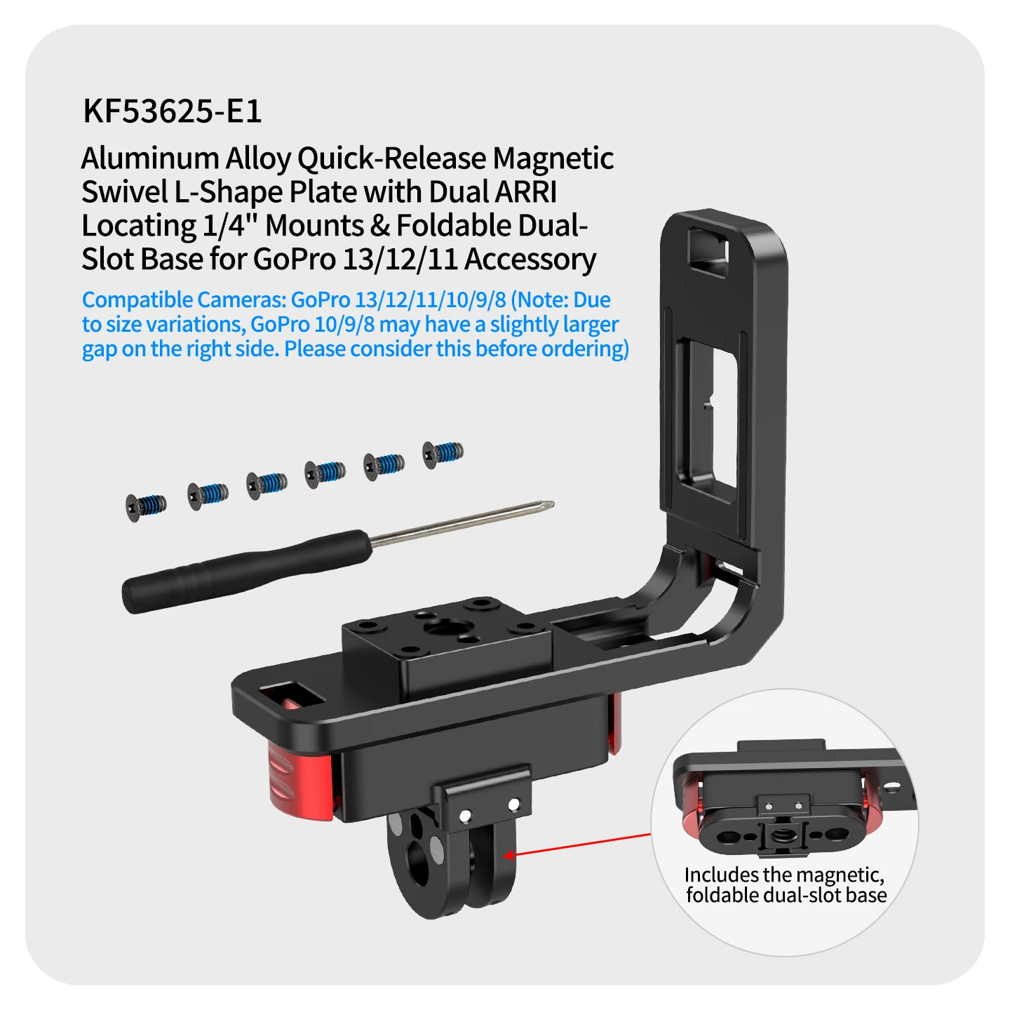 Horizontale vertikale Erweiterungshalterung L-Typ für GoPro Magnetstativadapter 1/4 ARRI Mount Motorrad Fahrrad Kamerazubehör – Detail 13