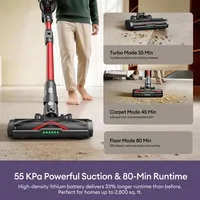 Aspirateur sans fil Ultenic U18 Power Pro, aspiration puissante de 55 kPa, moteur de 600 W, autonomie jusqu'à 80 minutes, brosse à rouleaux anti-emmêlement, écran LED intelligent, filtration à 6 couches, station de charge murale pour poils d'animaux et sols durs 2