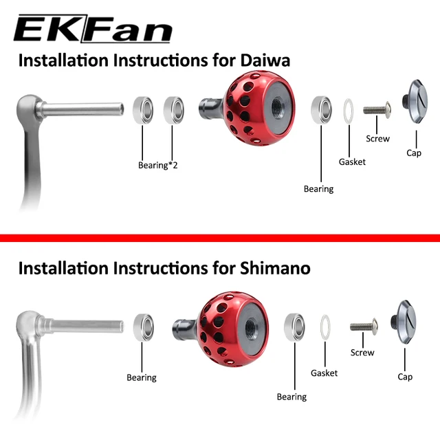 EKFan Aluminum Alloy Round Fishing Reel Handle Knobs For SHI & DAI Below  5000 Series Spinning Reels Fishing Tackle Accessory