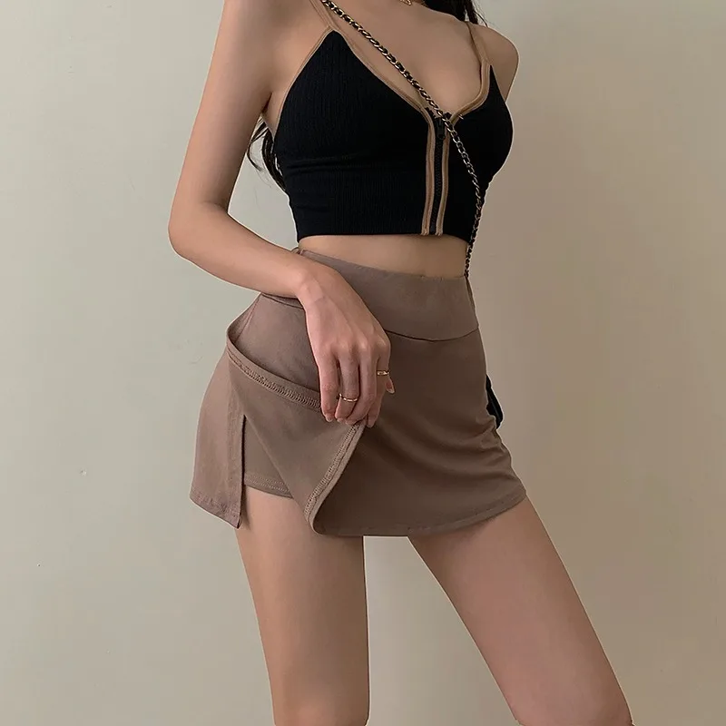 

Women Mini Skirt Summer Clothes Solid Color High-Waist Wrap Skirt Miniskirt with Lining Shorts Sexy Club Wear Streetwear