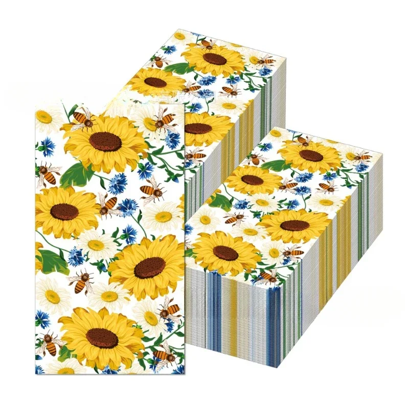 20pcs/pac 33*40cm Sunflower Bee Spring Flower Long Tissue Paper Holiday Party Disposable Decoration Paper DIY Towels