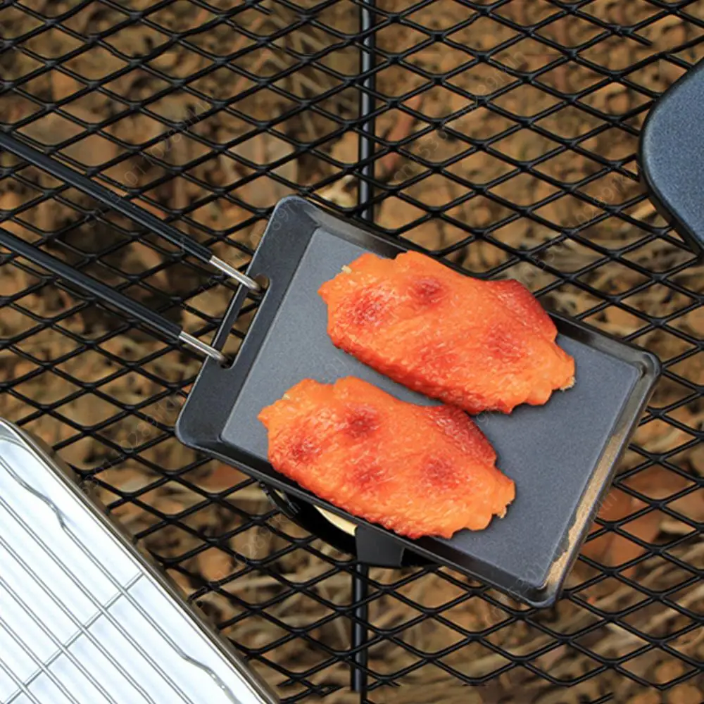 Camping Frying Pan with Detachable Handle Small Barbecue Plate Multi-Purpose Travel Roasting Pan Outdoor Camping Cookware