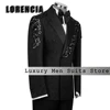 Luxury Glitter Applique Suits for Male 2 Pieces Double Breasted Wedding Party Outfits Customized Blazer Pants zomerset heren 3
