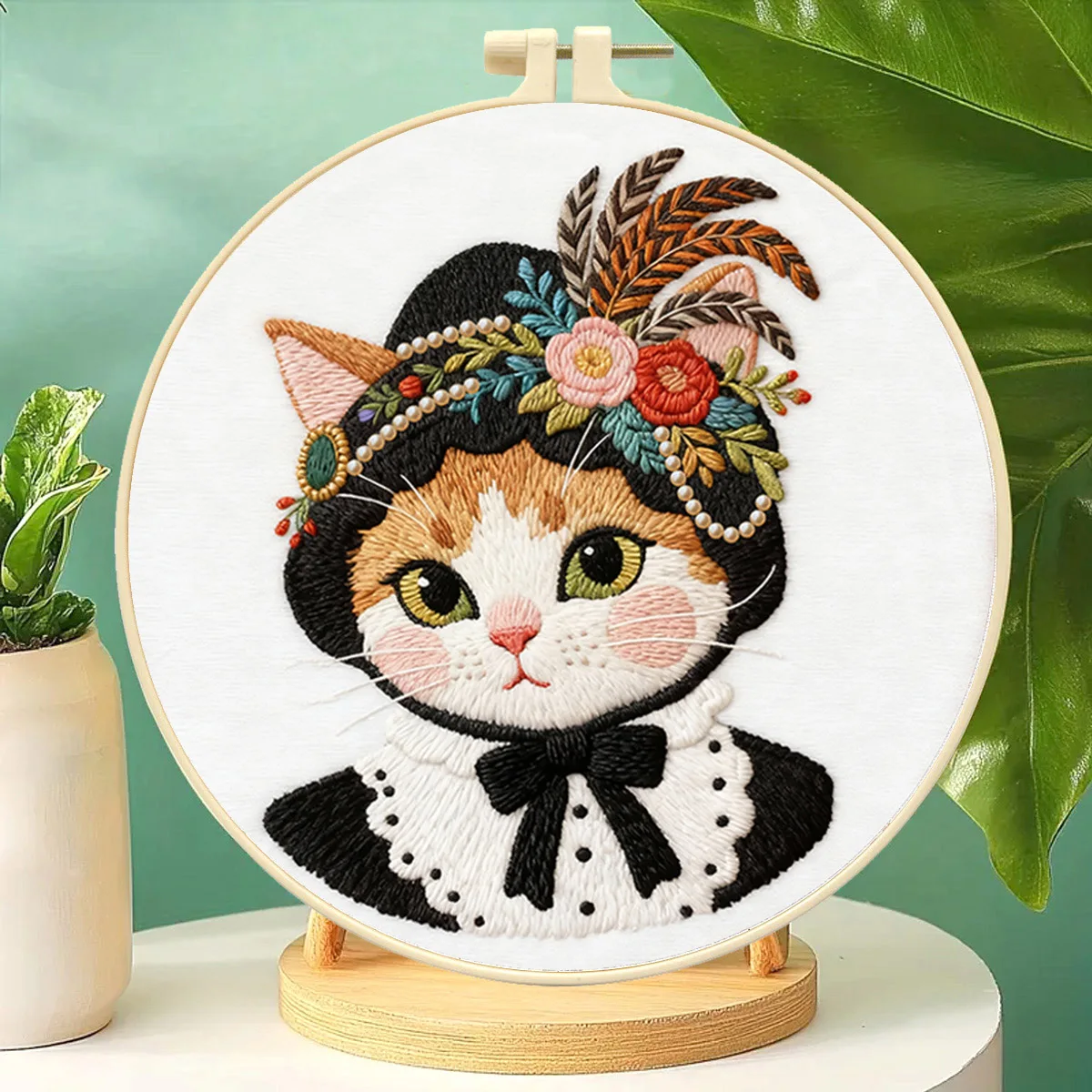 Kit Ricamo Gatto Fai da Te per Principianti - Kit Artigianale per Ricamo e Cucito - Regalo Unico - immagine 5