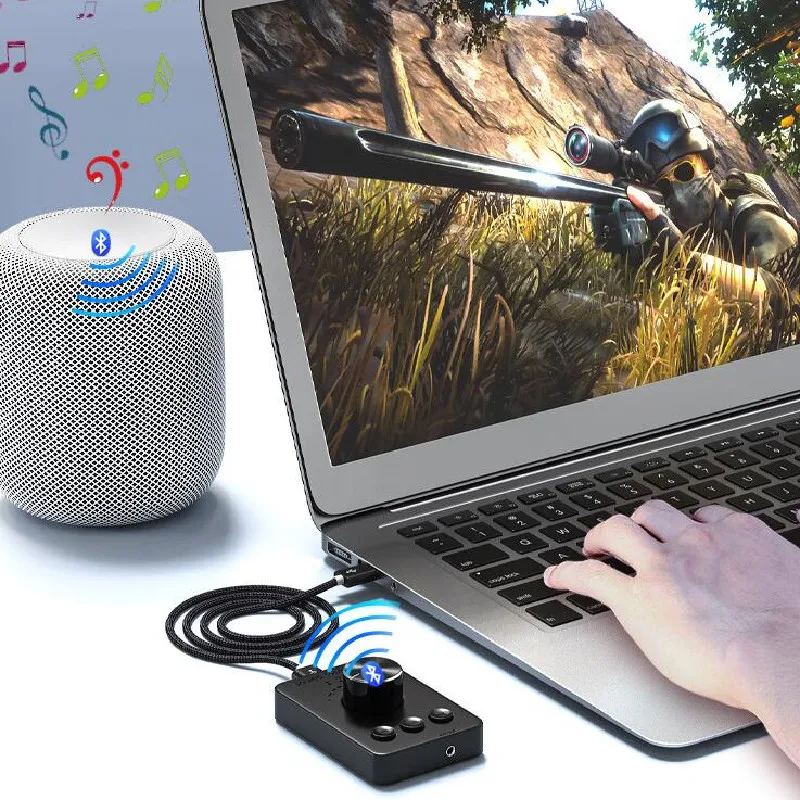 3 가지 모드 USB 어댑터 외부 사운드 카드 Bluetooth 멀티미디어 PC 스피커 (컴퓨터 오디오 볼륨 조정 손잡이 컨트롤러 포함)