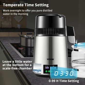 VEVOR 4L Water Distiller Purifier Filter 1 L/H Distilling Speed Dispenser Drinking Bottle Softener Touch Screen Home Appliance 4