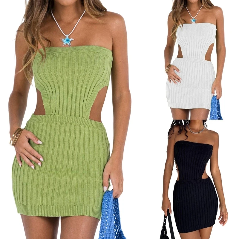 

Tube Top Dress Bodycon Hollows Dresses Off Shoulder Sexy Outfits Cocktail Parties Photograhpy Wearing Cloth for Women