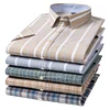 Men's Summer Short Sleeved Shirt Oxford Cotton Plaid Stripe Solid Color Comfortable Breathable Business Leisure Men Clothes 6