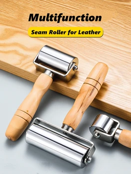 Rullo per bordi con pressa in pelle con manico in legno Strumento per rulli in pelle Creaser per bordi Strumento di lavoro per laminazione di colla per pelle artigianale in pelle