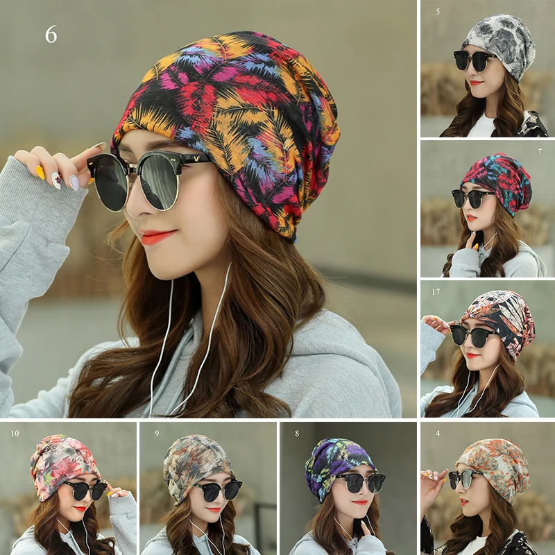 Women's Beanies Caps Printed Pullover Cap Chemotherapy Cap Pile Pile Cap Outdoor Hat Turban Cap Spring and Summer Breathable Cap 3