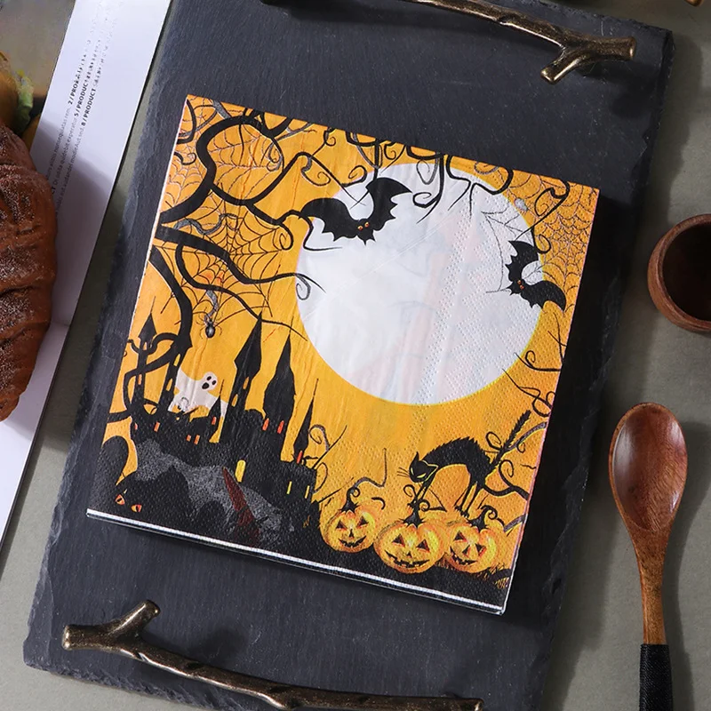 10/20 stücke Halloween Party kreative Papiers ervietten Holz zellstoff bunt bedruckte Servietten dekorative Papier Tischs ets billige Aktionen – Detail 1