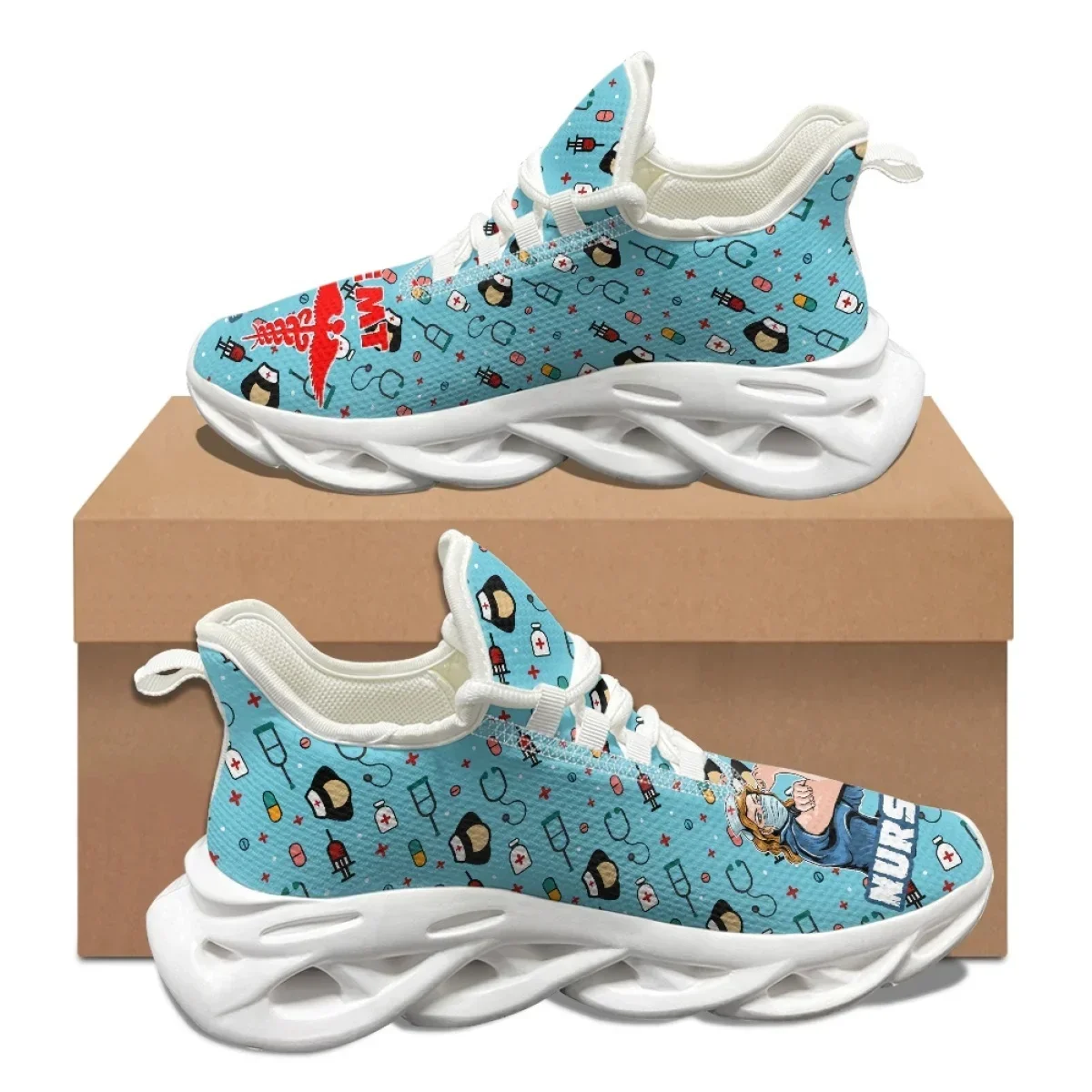 EMT Nursing Sneakers Female Comfortable Lightweight Non-slip Running Shoes Cartoon Medical Casual Lace-Up Outdoor Flat Shoes New