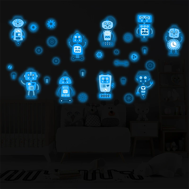 Blue Ocean Fish Animals Zoo Robot Luminous Wall Stickers Home Decor Glow In Dark Fluorescent Decals for Baby Kids Room Nursery