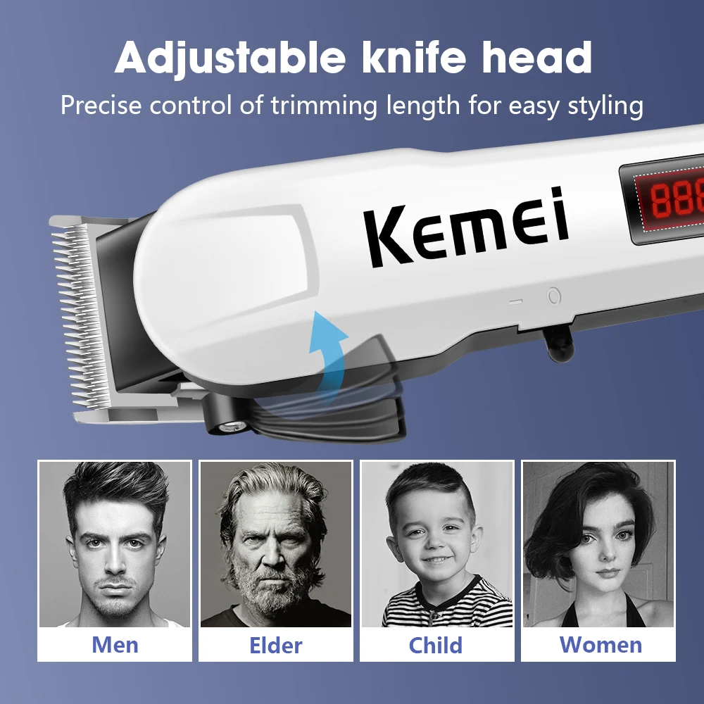 Kemei Professional Electric Hair Clipper Adjustable Electric Hair Clipper Men's Powerful Beard Rechargeable Hair Clipper KM-809A 6