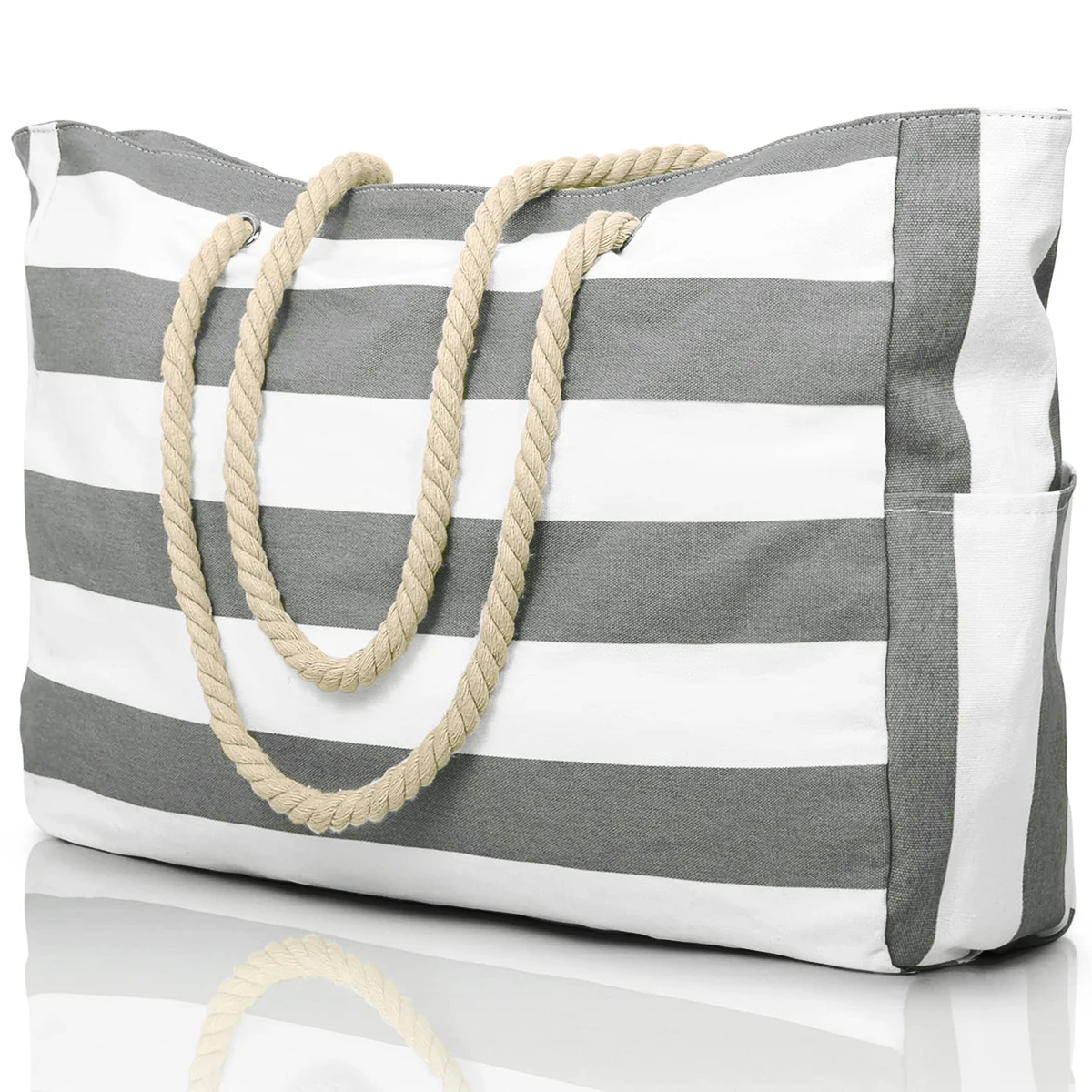 Reisetasche aus Segeltuch, gestreifte Außentasche mit Reißverschluss für Outdoor-Reisen, Urlaubsgepäck, wasserdichte Tasche mit Segeltuchgriff, praktisch zusammenklappbare Strandtasche-ll_voghion.com