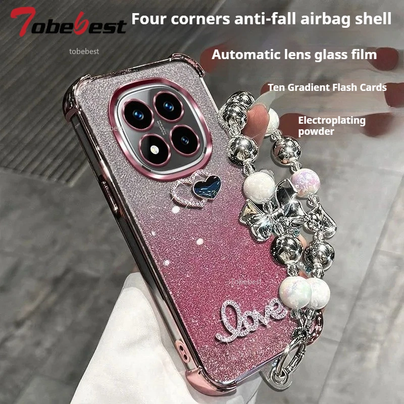 Shockproof Glitter Plating Bracket Bead Bracelet Love Silicone Case