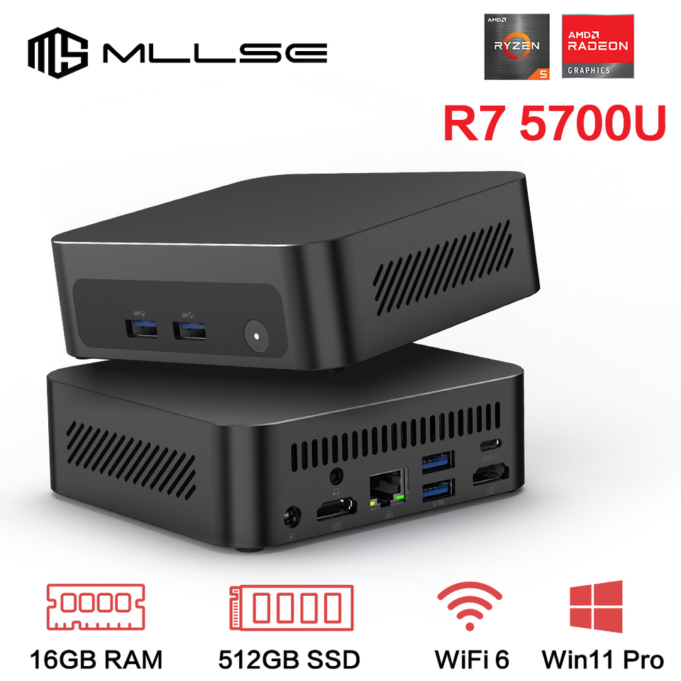 MLLSE G1 Pro Mini PC AMD Ryzen7 5700U DDR4 16GB RAM 512GB SSD WiFi6 BT5.2 Windows 11 Pro Mini Desktop Computer Gaming Work
