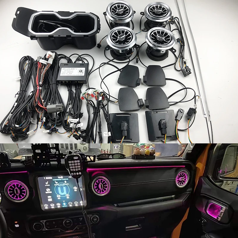 

Светодиодный светильник для jeep Wrangler JL 2018-2020, Турбинный светодиодный светильник для вентиляционного отверстия, впускного отверстия, Центрального консоли, передний светильник для кондиционера, вентиляции