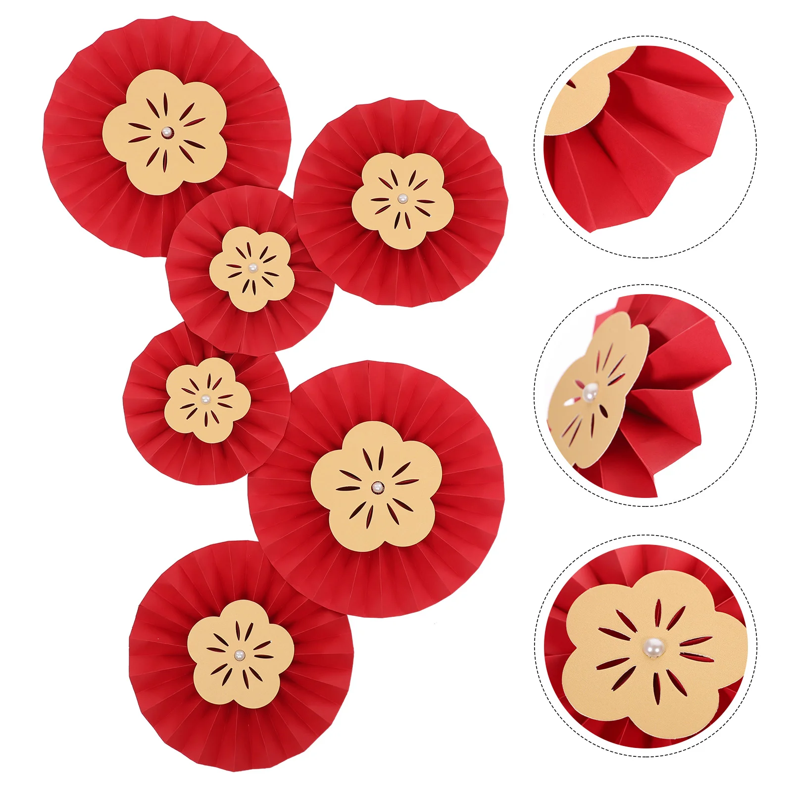 

12 Pcs Ornament Paper Fan Flower Hanging Decor Fans Party for New Year Decorate Prop of Rabbit Festival Baby