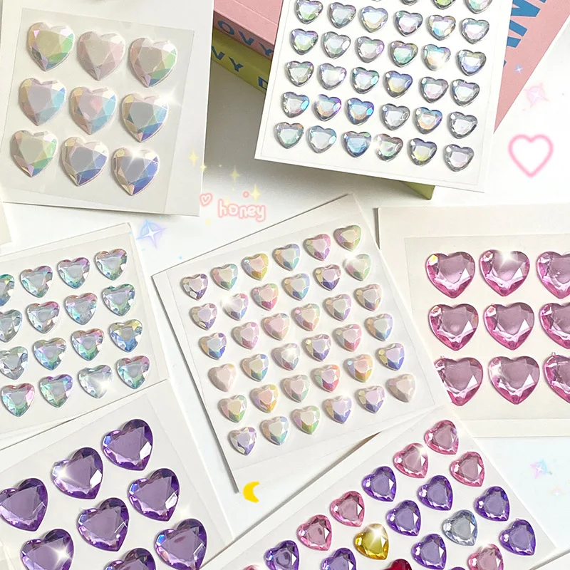 Heart Sticker Lovely 3D Stereoscopic Crystal Heart Shining Sticker for DIY  Decorative Scrapbook Journal Student Supplies Sticker