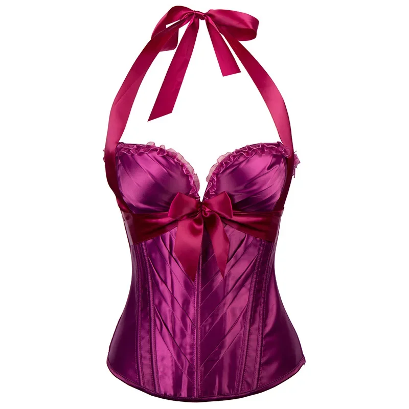 Women's Corsets Sexy Lace Bows Adorn Halter Straps The Overbust Corselet Body Shaper Vest Corsets Bustier Top Plus Size