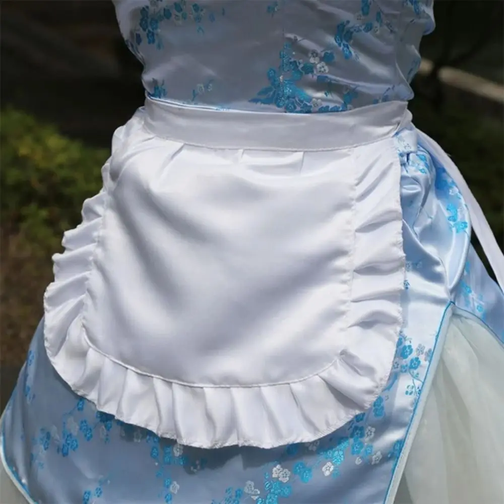 1Pcs New Waitress Maid Style Waist Apron Cosplay Costume Black White Cooking Aprons Cute Polyester Half Apron Kitchen Party 2
