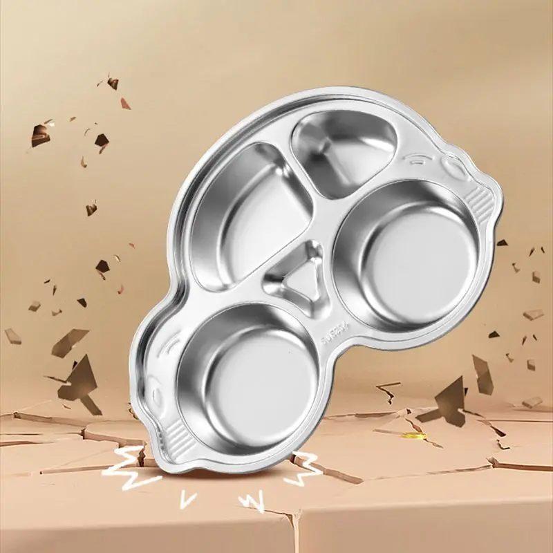 Aixiangru Children's Dinner Plates Cartoon Cute Plates Stainless Steel 304 Filleted Corner Animal Shape Chinese Food Plate
