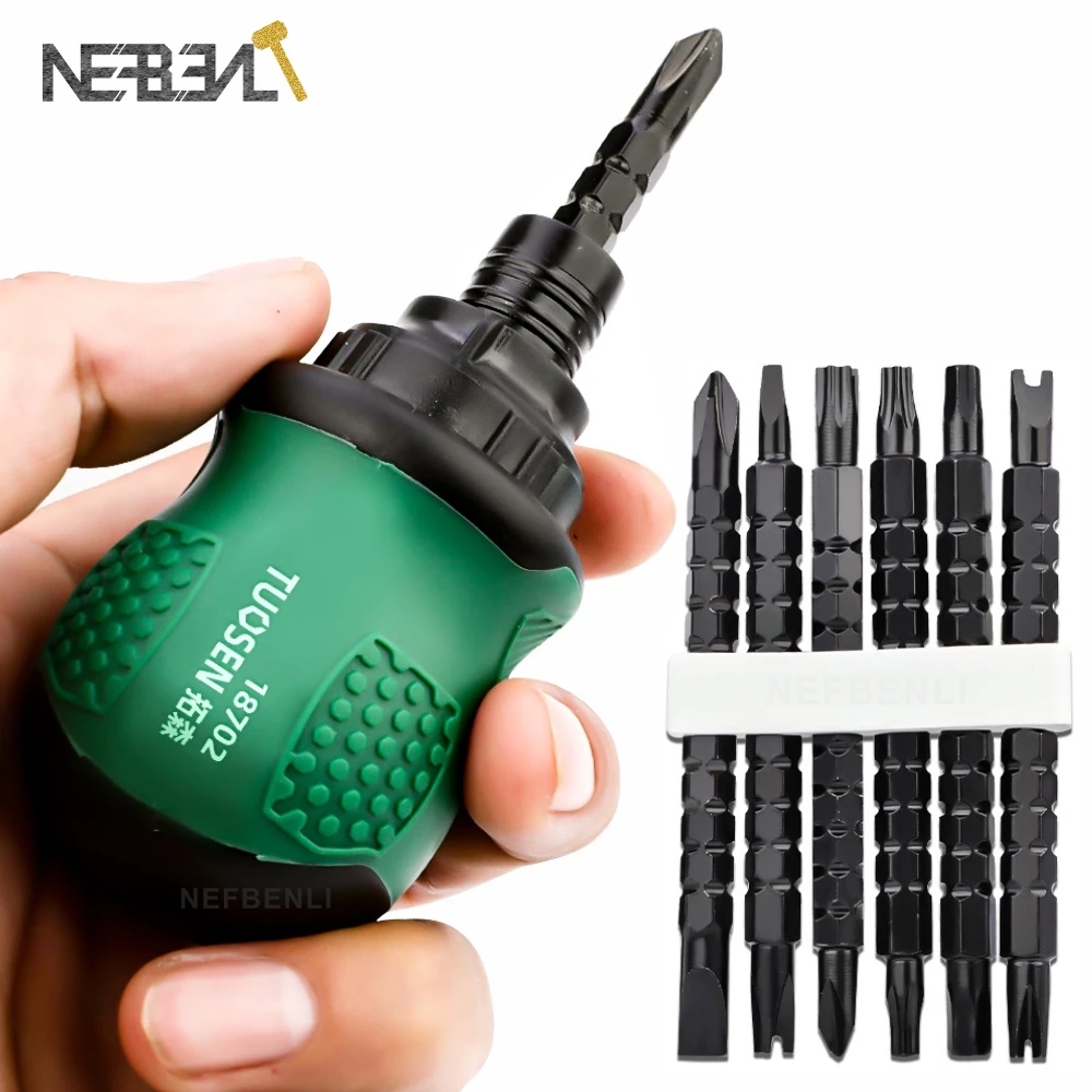

13 In 1 Ratchet Screwdriver Set Short Handle Cross Groove Drill Telescopic Dual Purpose Small Chrome Vanadium Steel Repair Tools