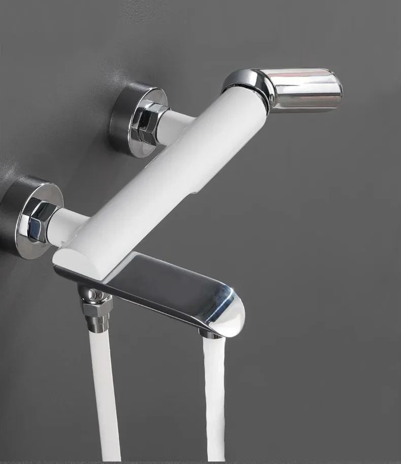 Description Picture 2 of itemChrome White Bath and Shower Faucet Set Wall Mounted Brass Bathtub and Mixer White Bathroom Taps Brass