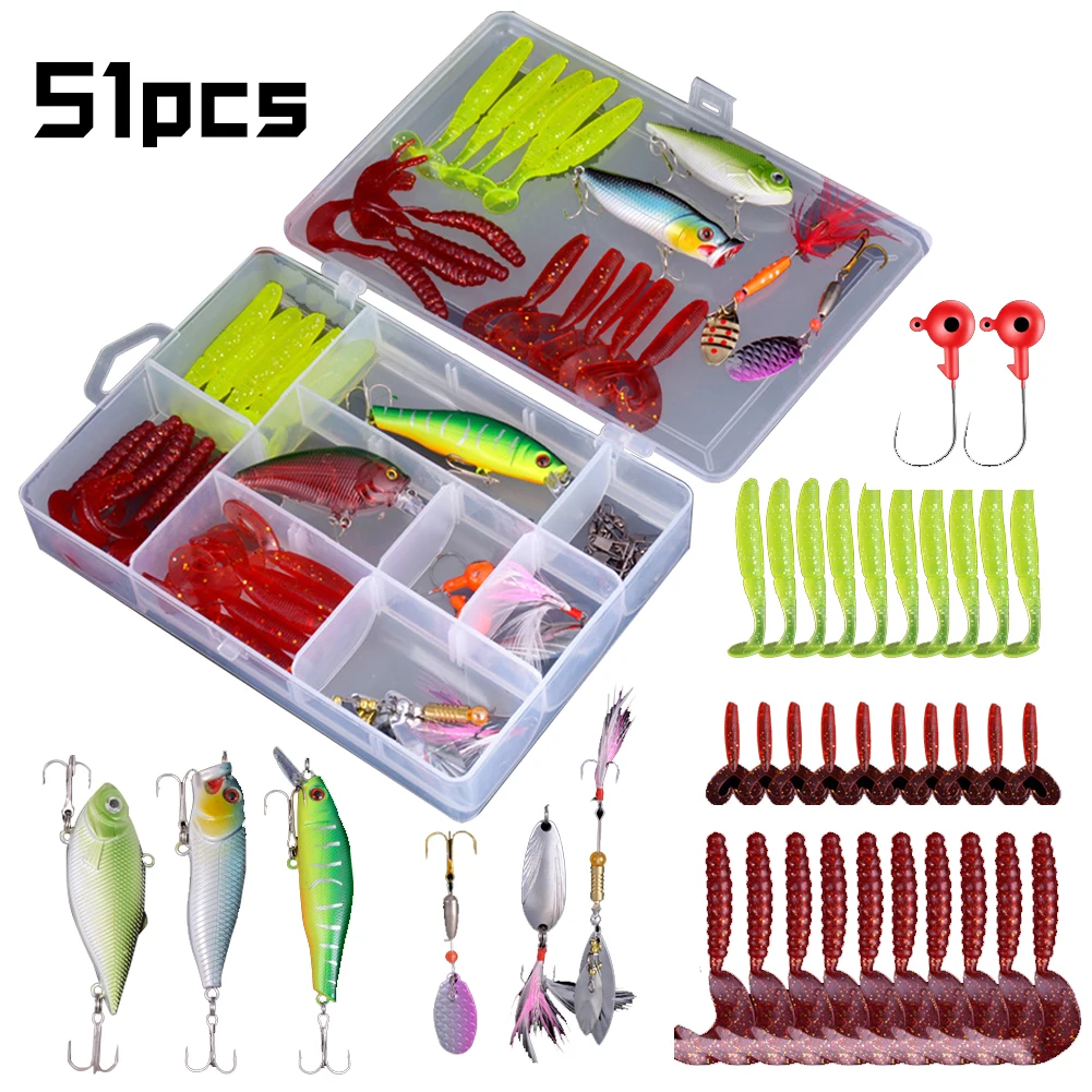 51Pcs Fishing Lures Kit Multifunction Topwater Bait Rigs Rust Proof Biomimetic Fish Bait for Outdoor Fishing Accessories Tool