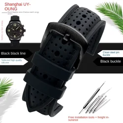 Breathable Silicone Sports Watch Band - Soft Waterproof Men's Wrist Strap for 22mm (Black Black 2)