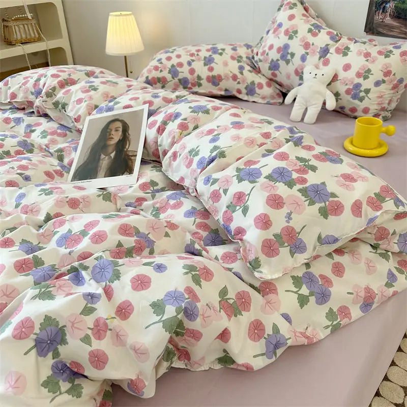 

Ins Style Bedding Set Fashion Cream Pastoral Full Queen Size Duvet Cover No Filling Flat Sheet Pillowcase Kit Kawaii