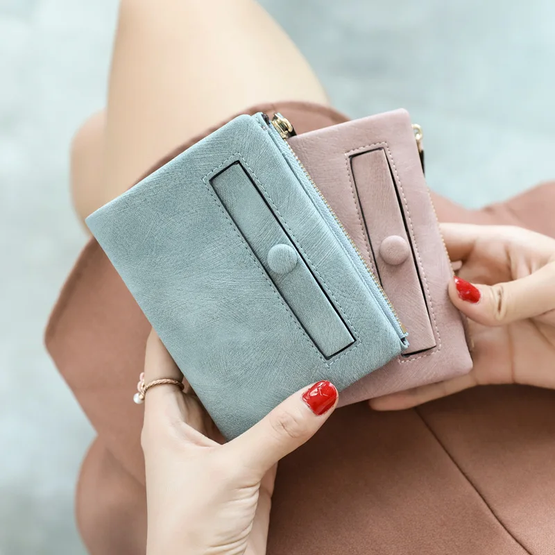 

New Wallet Women's Short Version Buckle Student Retro Small Fresh Frosted Thin Wallet