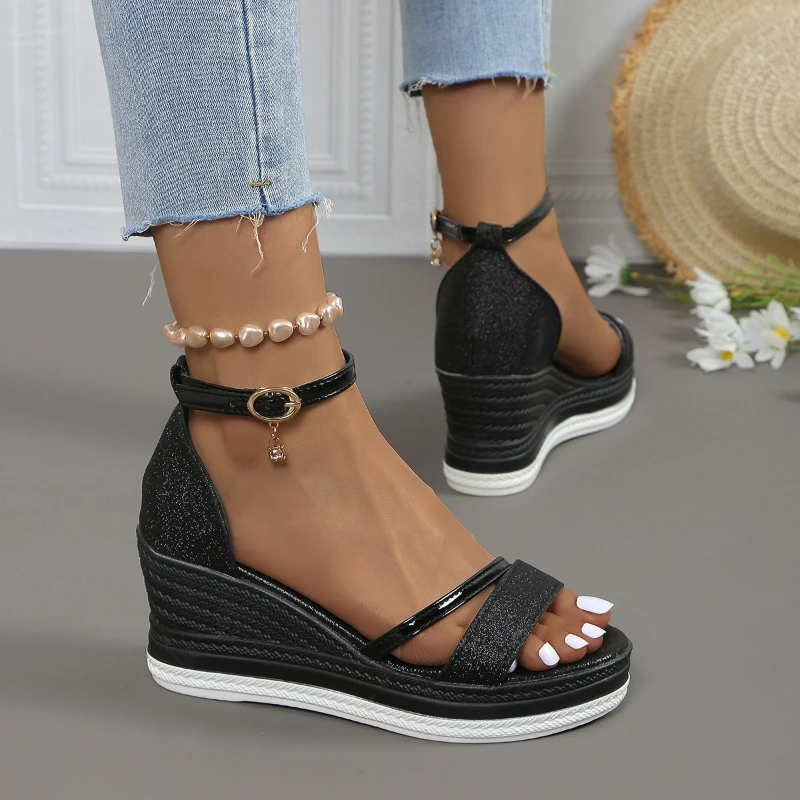 Wedges Fashion Solid Color Platform Beach Shoes Shallow Casual Women High Heels Designer Open Toe Sandals_vogvips.com