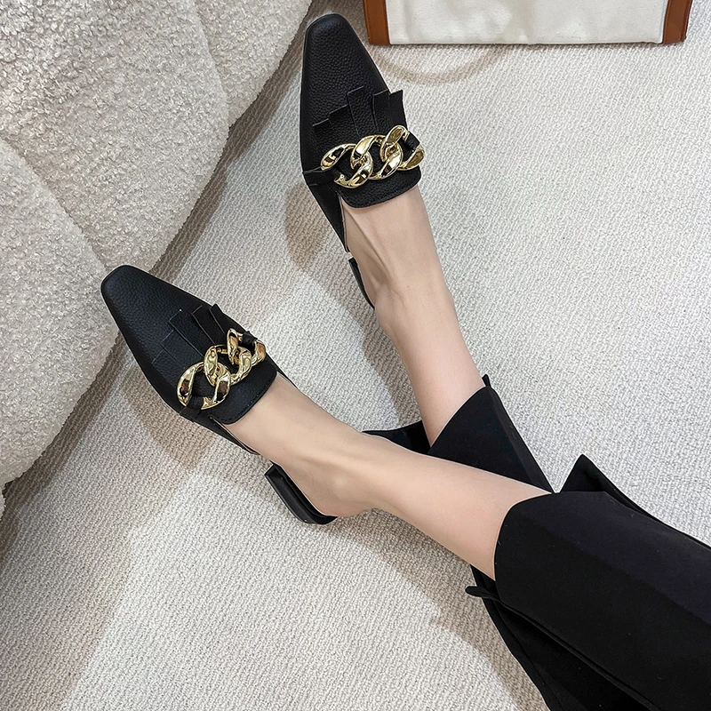 New Trendy Sweet Chain Mules – Miggon