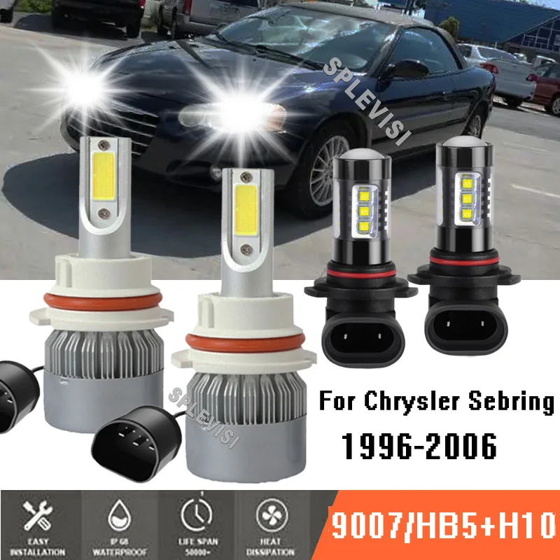 4x 9007 LED Headlight High/Low Beam+9145 Fog Lights 6000K Upgrade Set for Chrysler Sebring 1996-2006 1997 1998 1999 2000 2001 2pcs 9007 hb5 auto led headlight bulbs fit for nissan sentra 1995 1996 1997 1998 1999 2000 2001 2002 2003 replace lamp