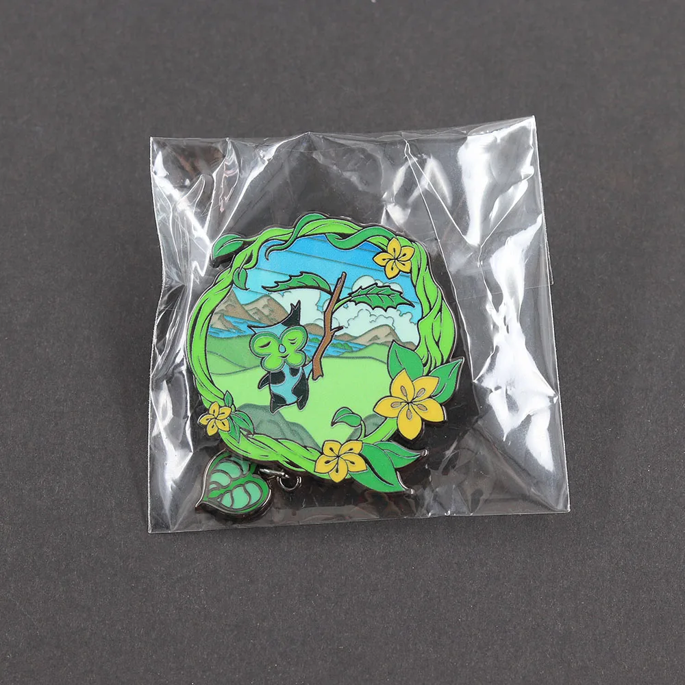 Korok Seed Emaille-Abzeichen Niedliche Waldelfen-Yahaha-Brosche mit herzförmigem Blattanhänger Spiel-Sammlerstück Fan-Geschenk – Detail 9