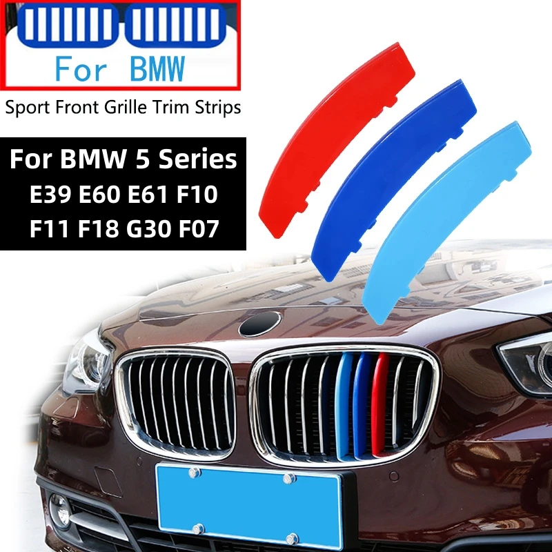 

Car front grille decorative strip sticker For BMW 5 Series E39 E60 E61 F10 F11 F18 G30 G31 G38 F07 E34 F12 F20 G20 528 I Li M