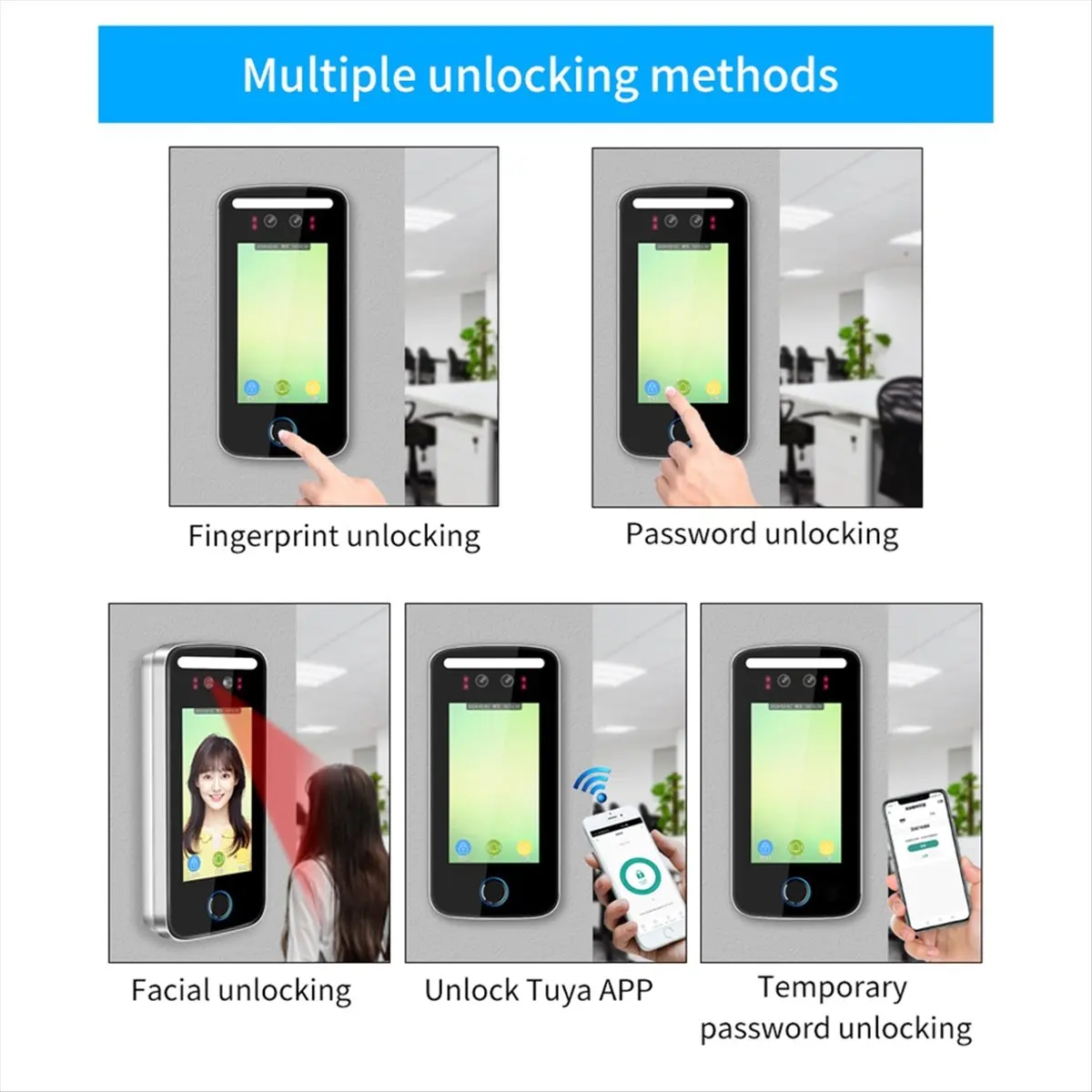 T69C Tuya Wifi AI 동적 얼굴 인식 리더 출석 단말기 5000face TCP IP 5인치 화면 125KHz IP54 방수(B)