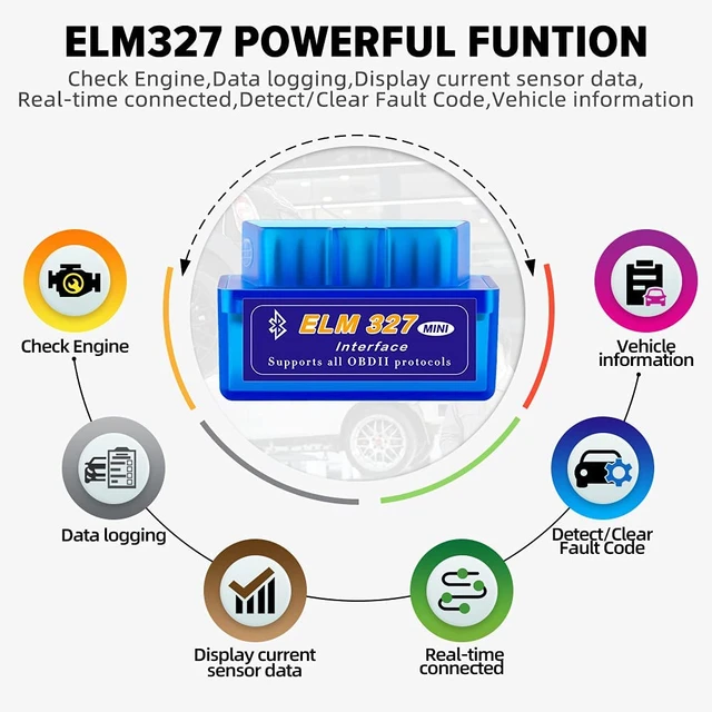 ELM327 OBD2 OBDII Bluetooth Scanner Adapter Code Reader for iOS Android  Windows, Auto Car Diagnostic Code Reader ＆ Scan Tool,Read ＆ Clear Car Check