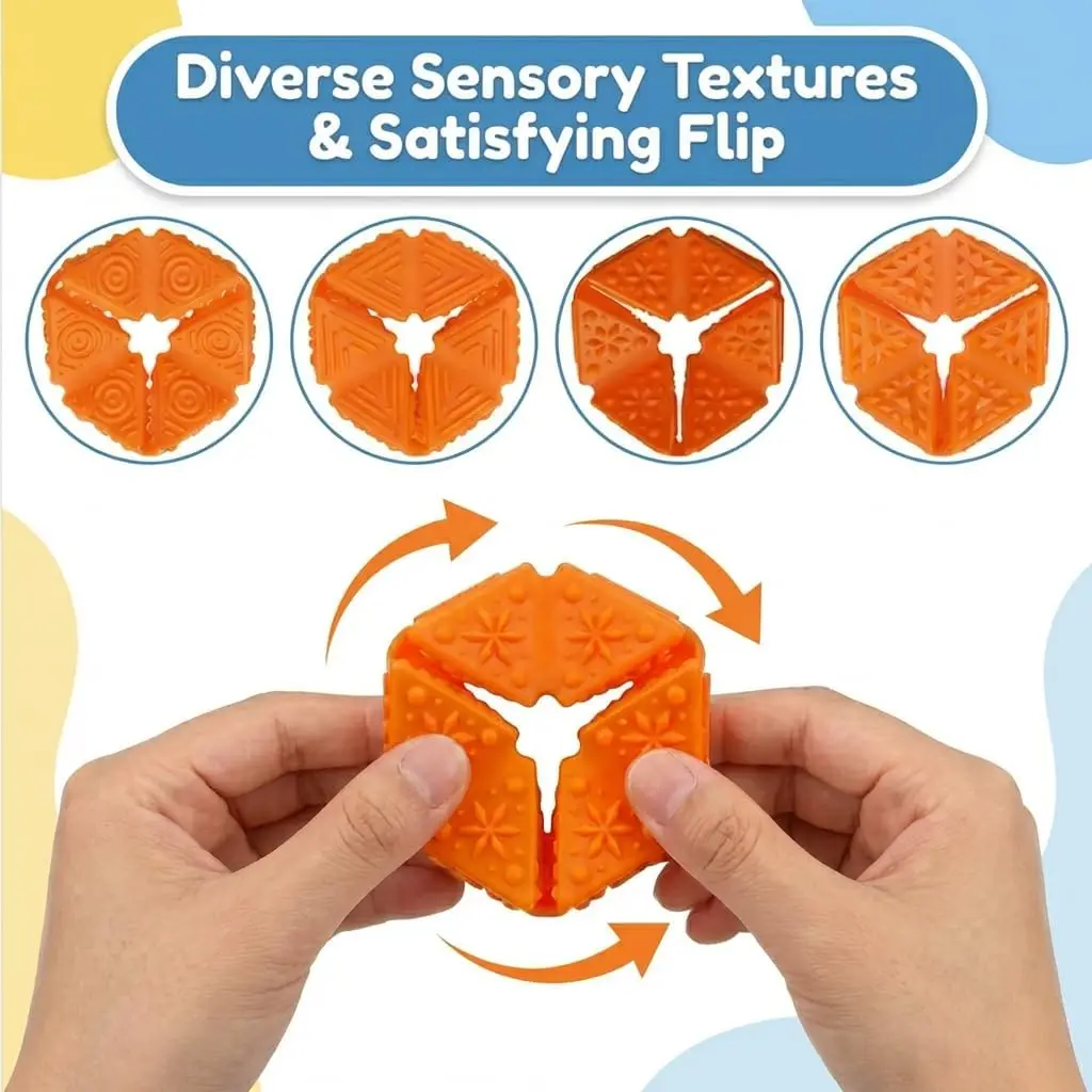 Multi-Color Tactile Flip Cube: Sensory Fidget Toy Kit to Enhance Focus