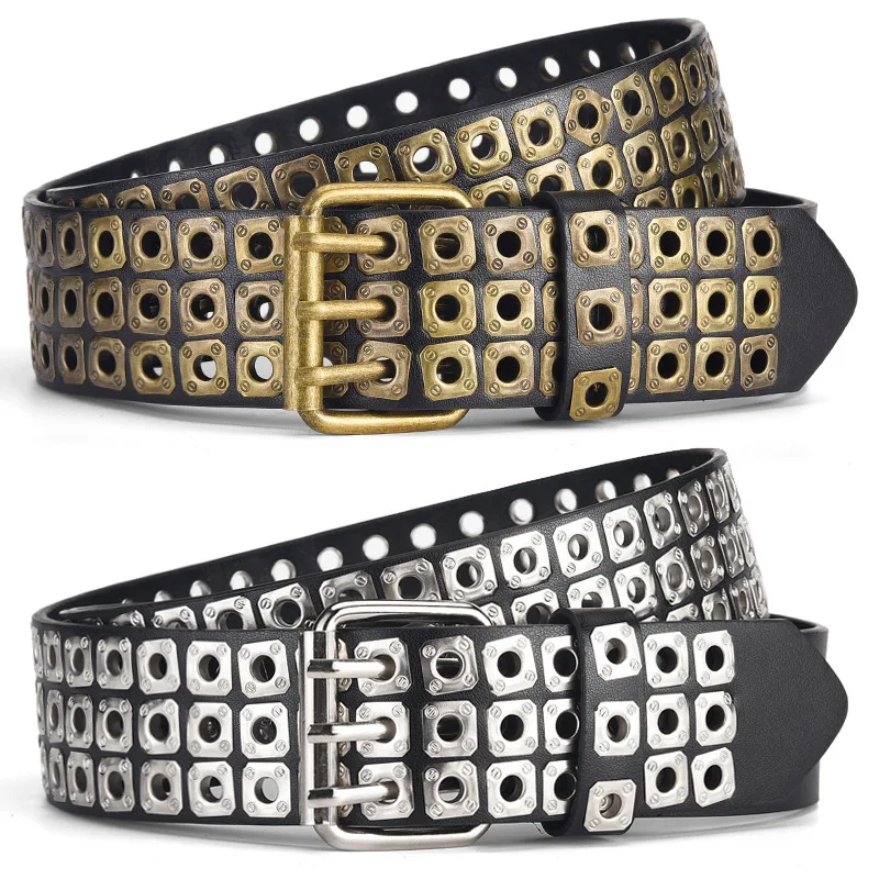 Ceinture Punk Hip-Hop Pour Femme - Large Ceinture Réglable En Cuir Synthétique Cloutée - Style Gothique Et Streetwear