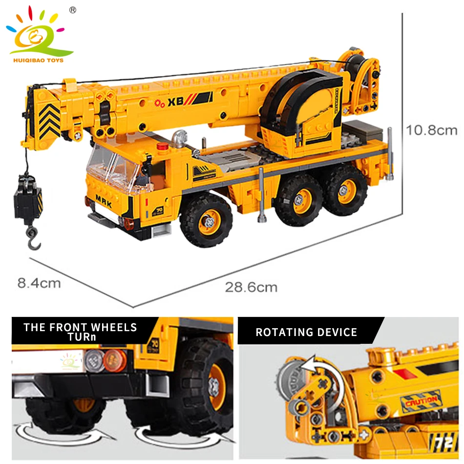 HUIQIBAO Engineering Truck Building Blocks Vehicle Excavator Bulldozer Crane Car Bricks City Construction Toys For Children Boys - 5