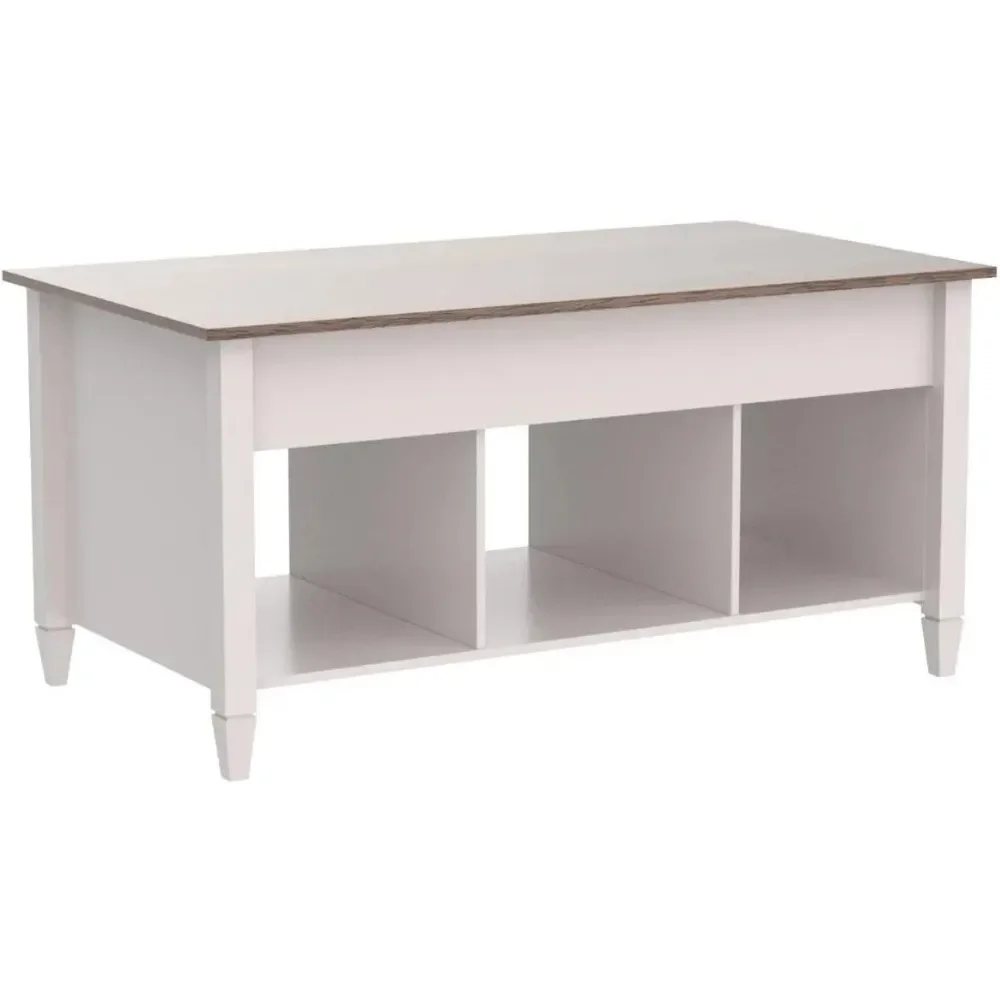 White Coffee Table with Lift Top, Lift Up Coffee Table with Storage Shelf/Hidden Compartment, Pop Up Coffee Table 5