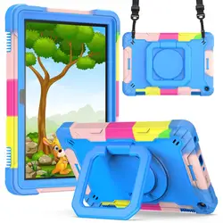 360 Rotating Shockproof Case with Handle Grip and Stand for Fire HD8 2020 (Rainbow - Blue)