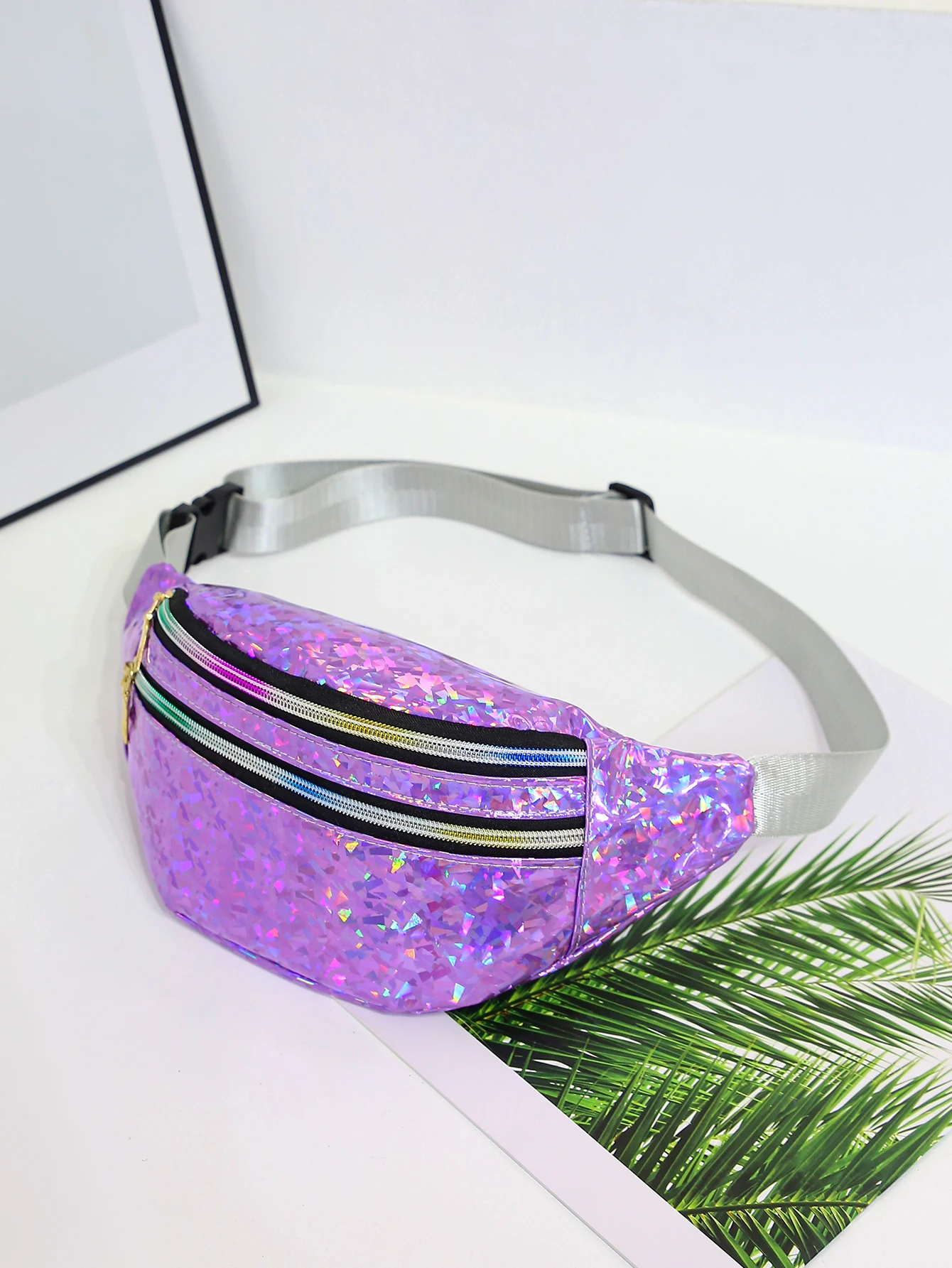 Holographische Taille Taschen Frauen Silber Fanny Pack Weibliche Gürtel Tasche Schwarz Geometrische Taille Packs Laser Brust Telefon Beutel Bum Tasche – Detail 1
