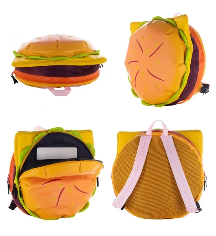 PU Stylish Hamburger Daypack Laptop Storage Zipper Portable Casual Tote Cheeseburger Backpack for Unisex Travel Outdoor Vacation
