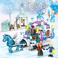 Friends Princess Luxury Ice Castles Playground House Movies Winter Snow Horse Figures Building Blocks Set Toy For Girls Diy Gift 2